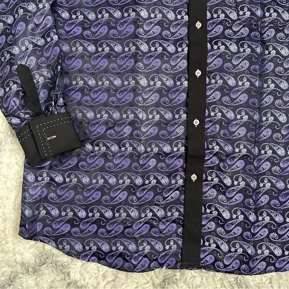 FERRECCI Men’s Satine Hi-1013 Purple & Black Flower Button Down Dress Sh… - Picture 6 of 12